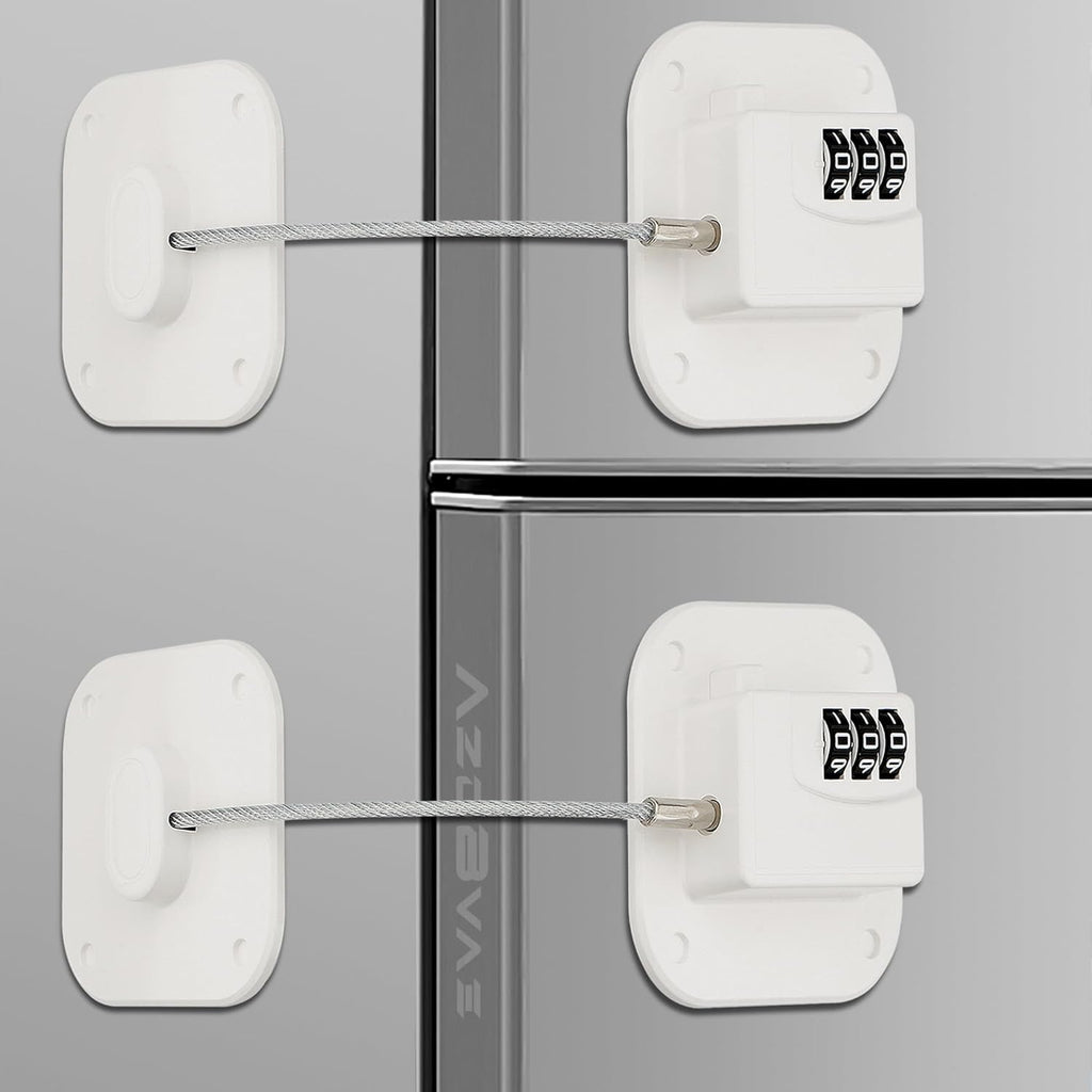 Refrigerator Lock, Heavy Duty Fridge Lock, Combination Lock for Fridge, Cabinets, Window, Drawers and Child Safety Cabinet Locks, No Drilling, Easy Install, No Keys Needed, 2 Pack, White