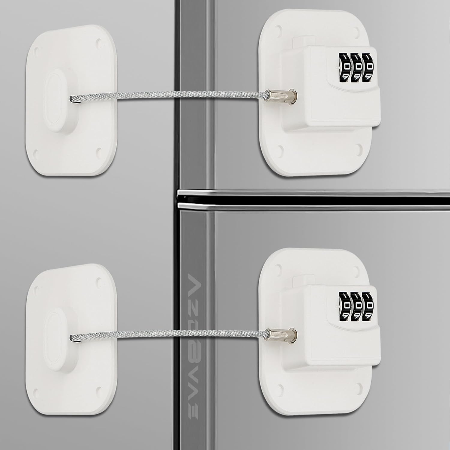 Refrigerator Lock, Heavy Duty Fridge Lock, Combination Lock for Fridge, Cabinets, Window, Drawers and Child Safety Cabinet Locks, No Drilling, Easy Install, No Keys Needed, 2 Pack, White
