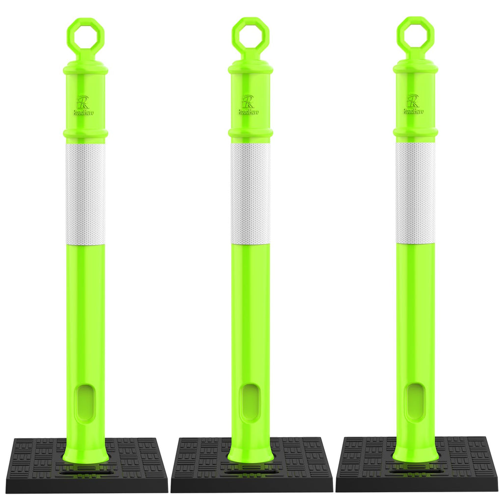 RoadHero 45 Inch Delineator Post with Base, Portable Lime Green Traffic Delineator Posts Cones with Reflective Collars for Parking Lots, Road Safety, Construction Events 3 Pack