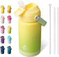 BJPKPK Insulated Water Bottle with Straw Lid, 12oz Thermo Water Bottles, Flex Handle & Non-slip Boot, BPA Free Leak Proof Stainless Steel Metal Thermo, Tumblers, Cups,Fresh Green