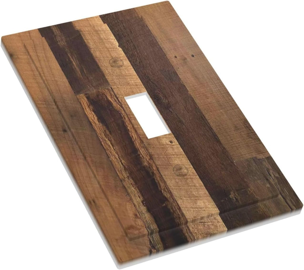 Rustic Brown Wood Vintage Wood Board Decorative Light Switch Cover 1 Gang Single Toggle Device Electrical Faceplate Switchplates Decorator Outlet Wall Plate For Farmhouse Cabin Decor