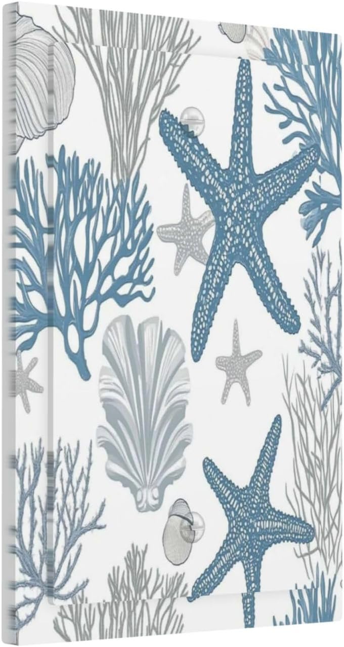 Blue Starfish Nautical Beach Conch Coastal Coral Shell Light Switch Cover Plate 1 Gang No Device Blank Electrical Wall Plates Faceplate Decorative Switch Plate For Kids Room Bathroom Decor
