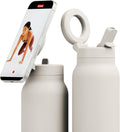 Ringo PRO Water Bottle with Magnetic Phone Mount & Sip Straw Lid - Insulated Stainless Steel Bottle for Workouts, Content Creation, Navigation & Facetime on the Go, 12Hrs Hot/24Hrs Cold Ivory-24oz