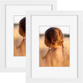 Golden State Art, 9x12 Picture Frame with Mat for 6x8 - High Definition Glass Wall Mounting Horizontal Vertical Display (White, 2 Pack)
