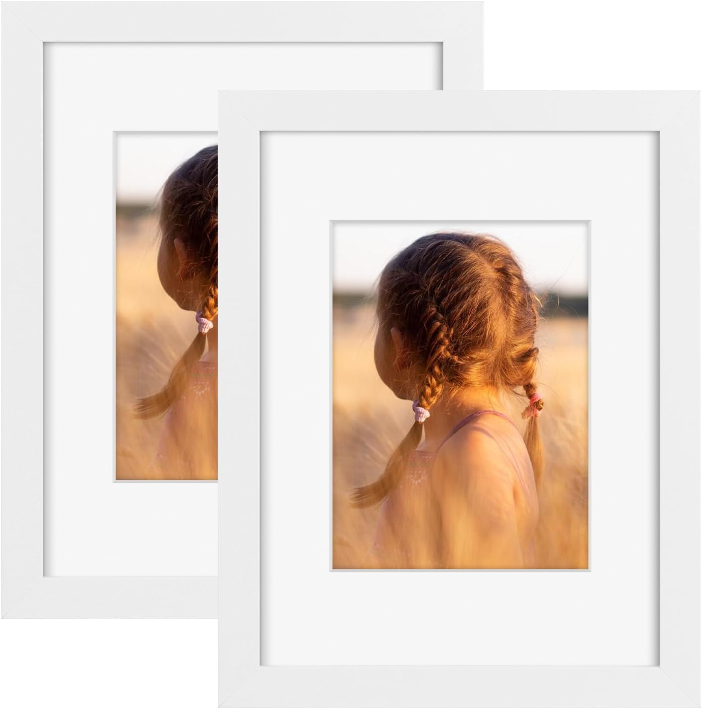Golden State Art, 9x12 Picture Frame with Mat for 6x8 - High Definition Glass Wall Mounting Horizontal Vertical Display (White, 2 Pack)