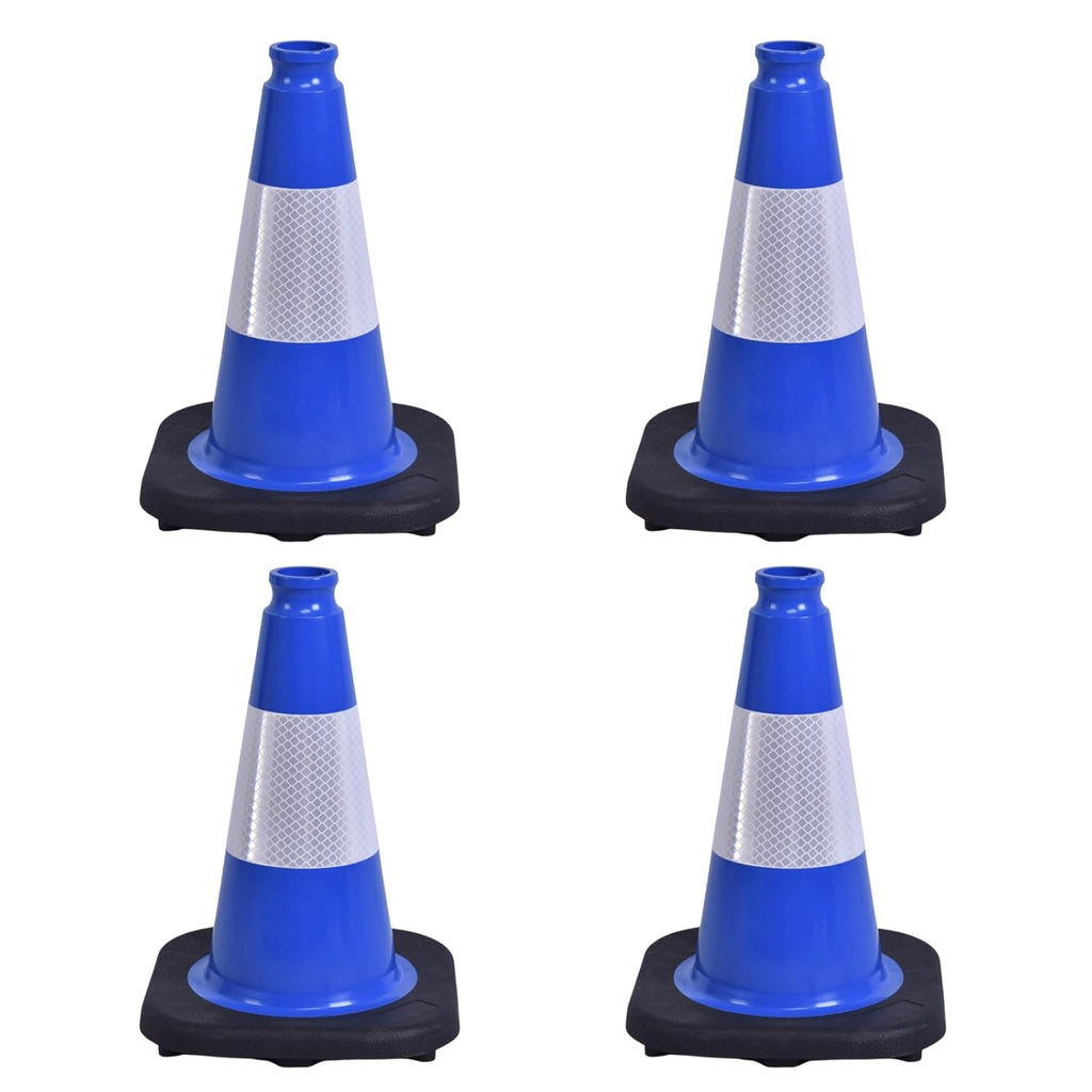 4 Pack 12 Inch Blue PVC Traffic Cones Black Base, Sport Training Cones for Soccer Drills, Kids Outdoor Play, Indoor Gym Activities (4, Blue, 12 Inch)