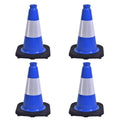 4 Pack 12 Inch Blue PVC Traffic Cones Black Base, Sport Training Cones for Soccer Drills, Kids Outdoor Play, Indoor Gym Activities (4, Blue, 12 Inch)