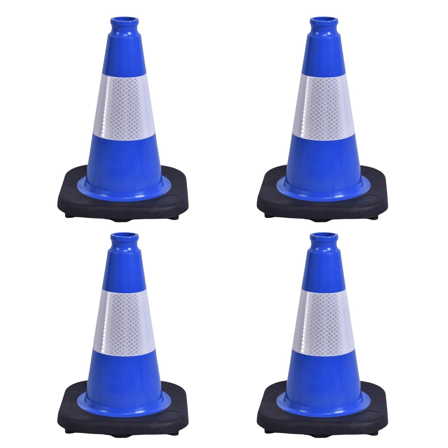 4 Pack 12 Inch Blue PVC Traffic Cones Black Base, Sport Training Cones for Soccer Drills, Kids Outdoor Play, Indoor Gym Activities (4, Blue, 12 Inch)