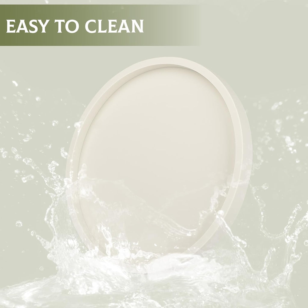Silicone Bathroom Tray Round Vanity Tray Decorative Soap Holder Kitchen Countertop Organizer Coffee Table Decor for Candle, Perfume, Plant, 10 Inch, Beige