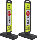 2 Pack 43" x 9.6" inch Double Sided Pedestrian Crosswalk Sign, 21.8" x 9.6" x 4" Durable HDPE Water Filled Base, Portable High Visibility Reflective Traffic Safety Parking STOP Signs (Yellow Green-2Pack)