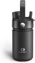Kids Insualated Water Bottle with Straw - 12oz Stainless Steel Water Bottle with Dual Spouts, Leak-Proof, BPA-Free, Double Wall Vacuum Keeps Cold for 24 Hours for Sports, Travel, School (Black Night)