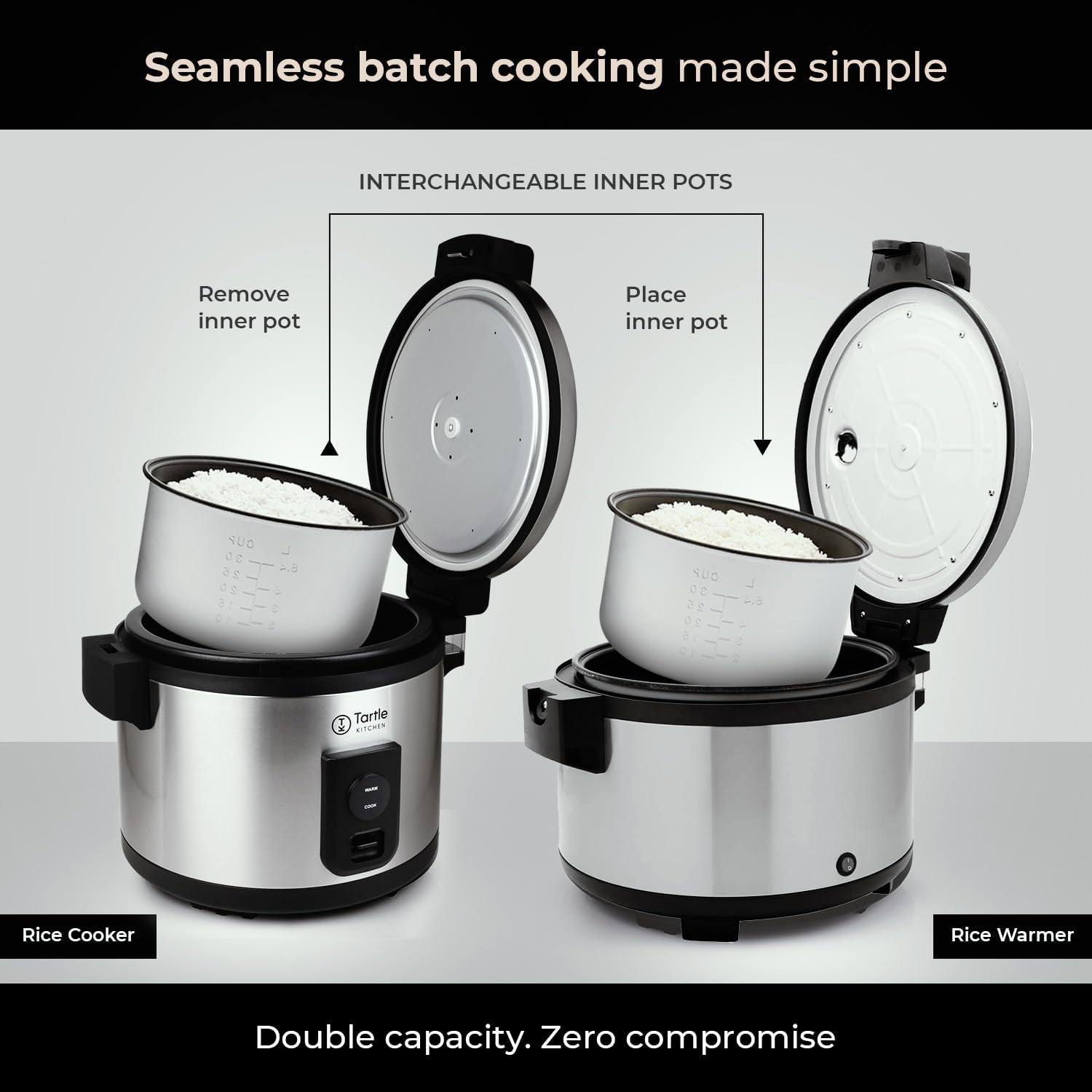 Tartle Commercial Rice Warmer and Soup Warmer - Warms 64 Cups Continuously for 12+ Hrs - Large Capasity, Non Stick & Keeps Rice Fluffy