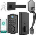 Smart Front Door Lockset, Keyless Entry Deadbolt with Handle, Fingerprint/App/Code/Key Unlock, Anti-Peeping Keypad, Auto-Lock, Easy Install