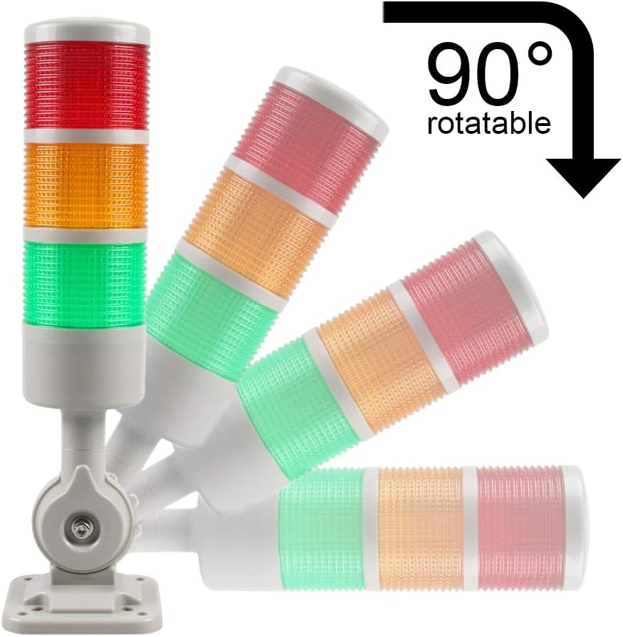 Signal Tower Stack Lights - Industrial Signal Warning Lights with Rotatable Base, Steady/Flashing Switch, 12V/24V DC (2-Layer, No Buzzer)