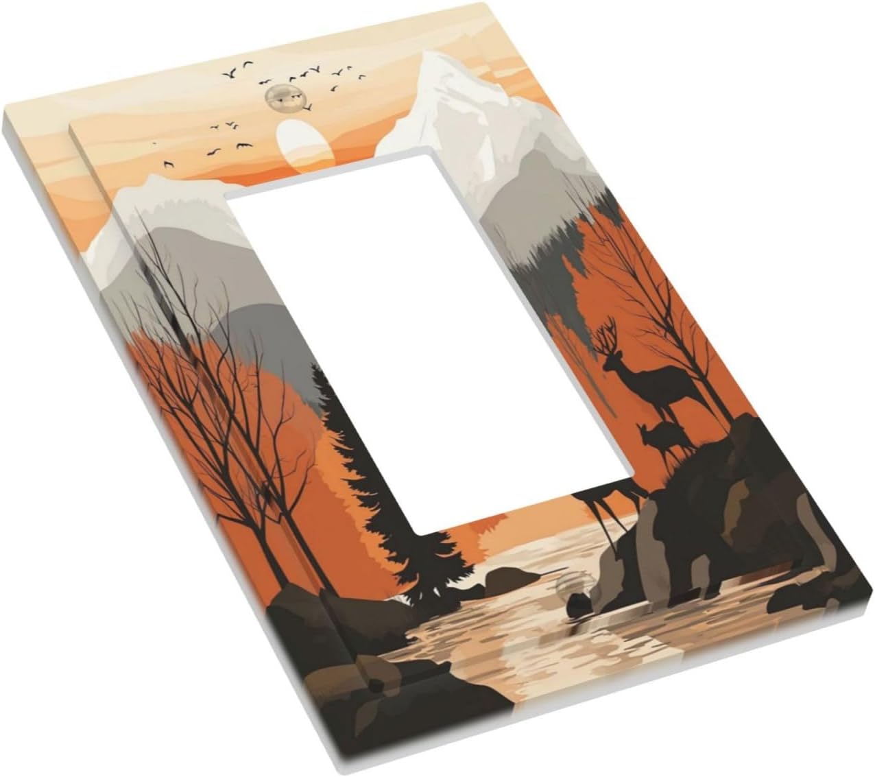 Sun Forest Deer Snow Mountain River Decorative Outlet Covers 1 Gang Single Rocker Light Switch Cover Plate Wall Plates Gfci Faceplate For Bed Room Living Room Decor
