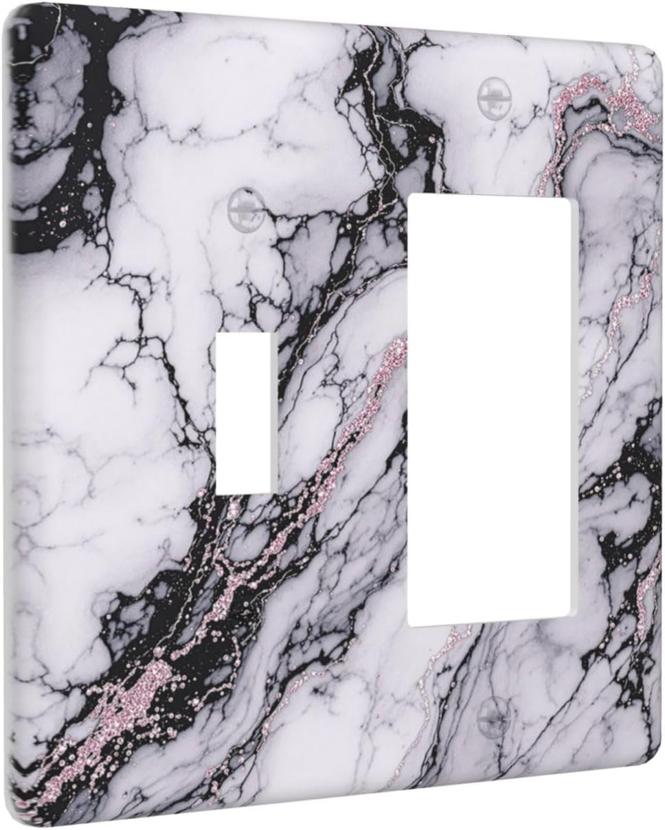 Outlet Covers White Marble Pattern Black Lines Pink Lines 1 Toggle 1 Rocker Combination Decorative Wall Plate Electrical Switch Plates Light Switch Cover Plate for living Room Office Decor