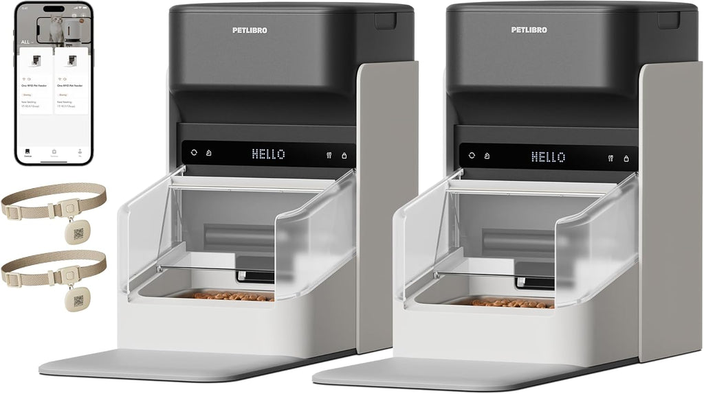 PETLIBRO Automatic Cat Feeders for 2 Cats, RFID Collar Tag for Exclusive Meals, Cats Recognition to Stop Food Stealing, Diet Tracking for Multi-Pet Homes and Different Diets, Pet Feeder Pack of 2