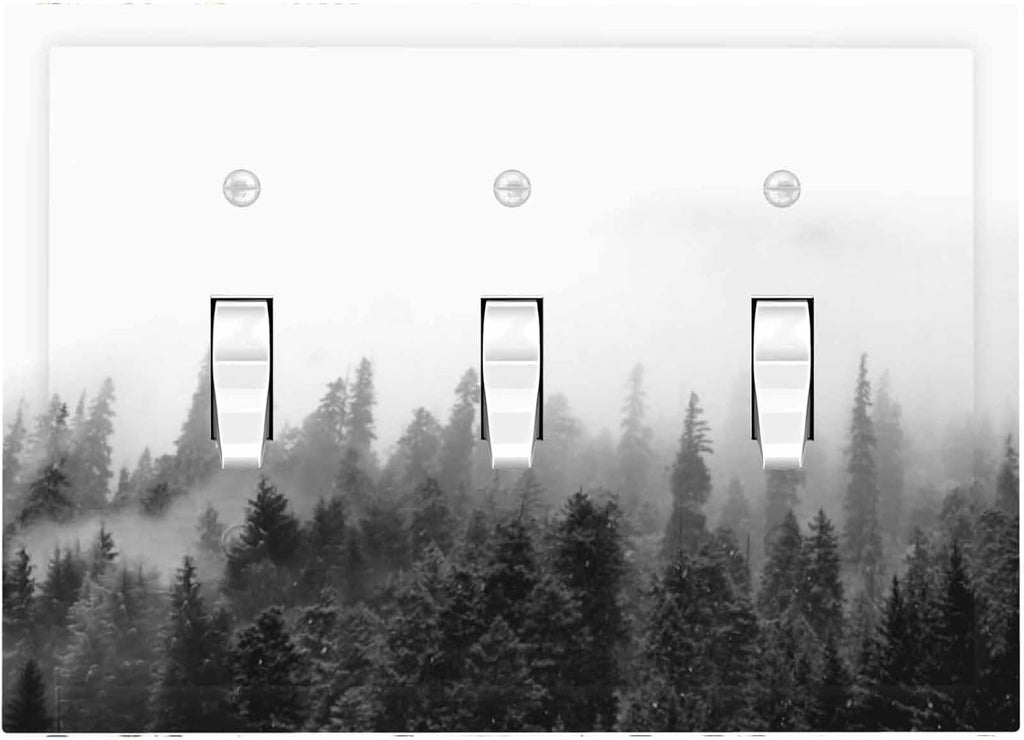 Decorative Switch Plates Fores Black White Landscape Misty Woods 3 Gang Wall Plate Triple Toggle Light Switch Cover Faceplate Electrical Wall Panels For Farmhouse Cabin Decor