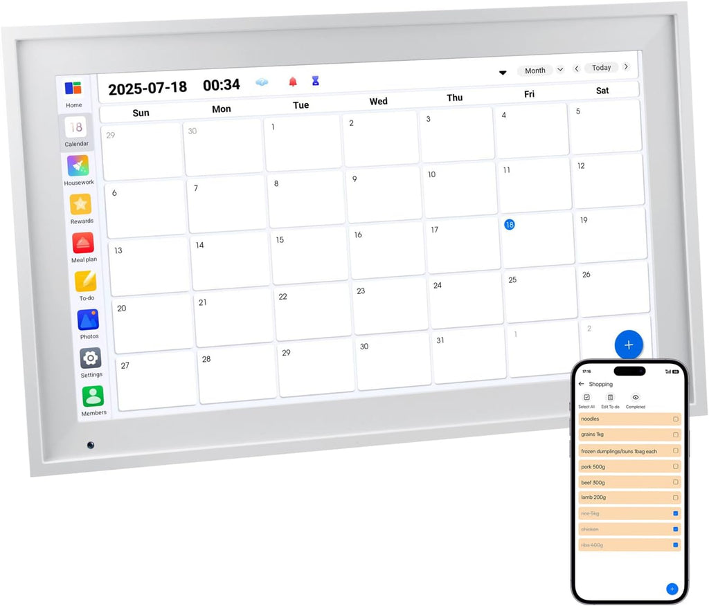 15.6 inch Wall Planner Digital Calendar & Chore Chart, Smart Tablet Touchscreen Interactive Display for Family Schedules, Great for Organizing Your Tasks