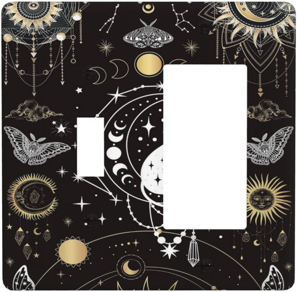 White Cat Tarot Moon Phases Moth Celestial Gothic Outlet Covers 1 Toggle 1 Rocker Combination Decorative Wall Plate Electrical Switch Plates Light Switch Cover Plate for Kids Room Bedroom Decor