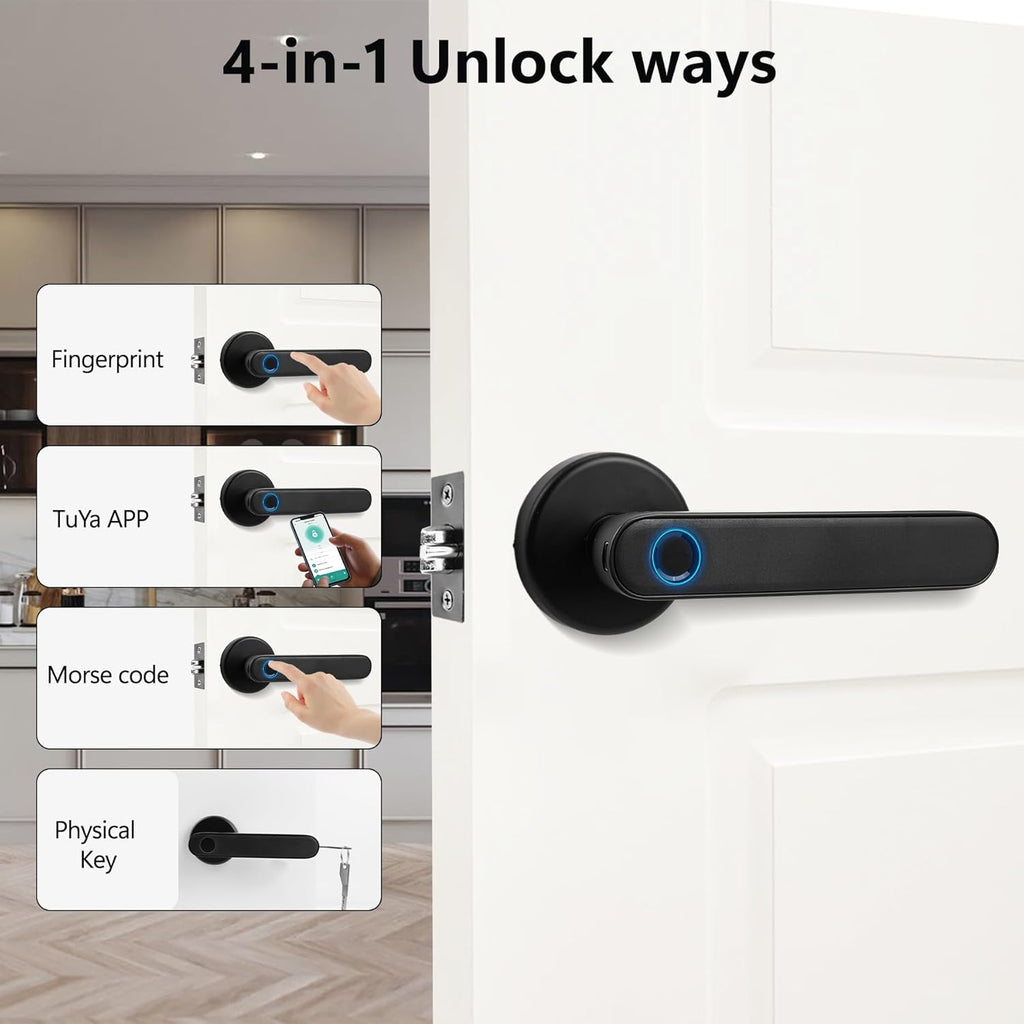 Fingerprint Smart Door Lock, Biometric Door Lock with App for Bedroom, Home, Apartment, Hotel (Black)