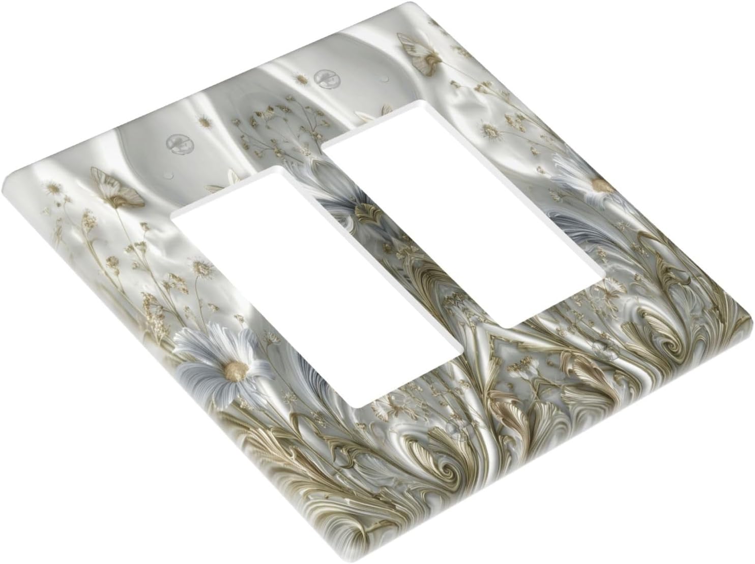 Artistic Flowers Floral Plant 2 Gang Double Rocker Decorative Light Switch Covers Electrical Faceplate Switch Plates for Bathroom Kitchen Home