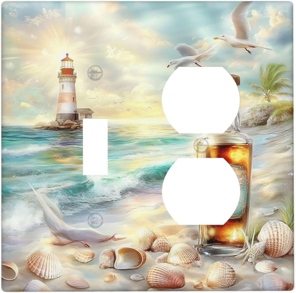 Wallplates Beach Ocean Lighthouse Seashells 1 Toggle 1 Duplex Switch Plate Electrical Gfci Faceplate Decorative Light Switch Covers For Bed Room Living Room Decor