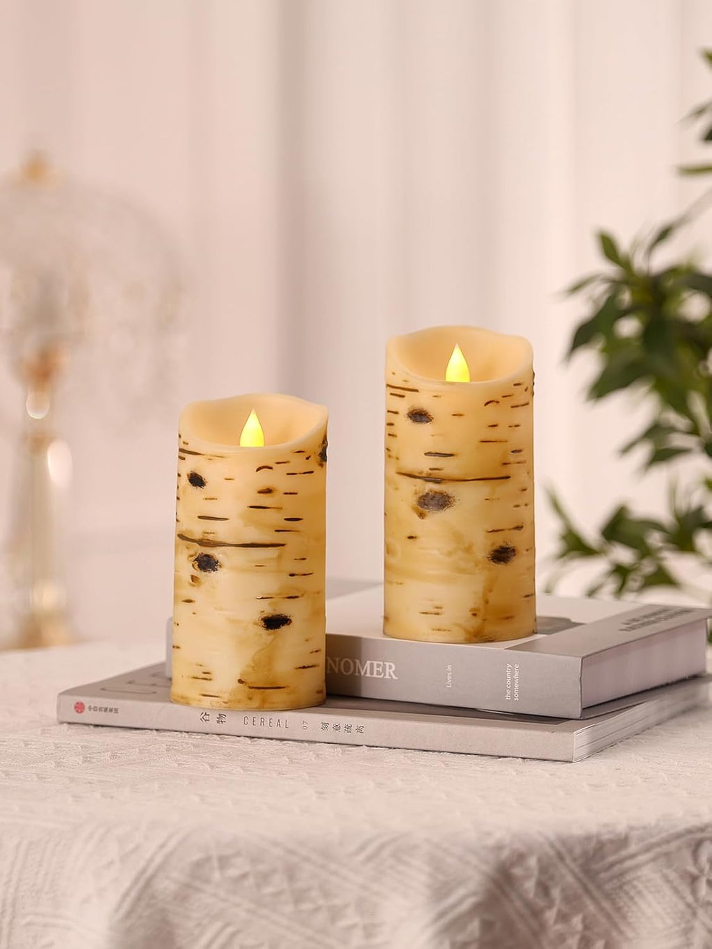 Comenzar Comezar Flameless Candles Birch Candles Fake Candle Rustic Decor Birch Grain Candles Battery Operated Candles with Remote Timer (D:3.25"" × H:6"") Pack 2
