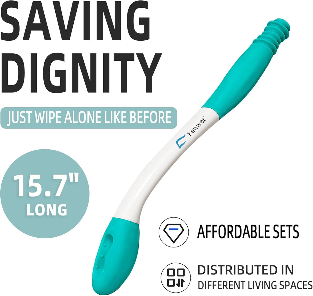 Fanwer Toilet Aids for Wiping Bottom - 15.7" Long Reach Comfort Butt Wiper Tools - Bottom Buddy Wiping aid Self Assist for Men, Women, Disabled,Elderly,Pregnant,and Back Surgery Recovery (2 Pack)
