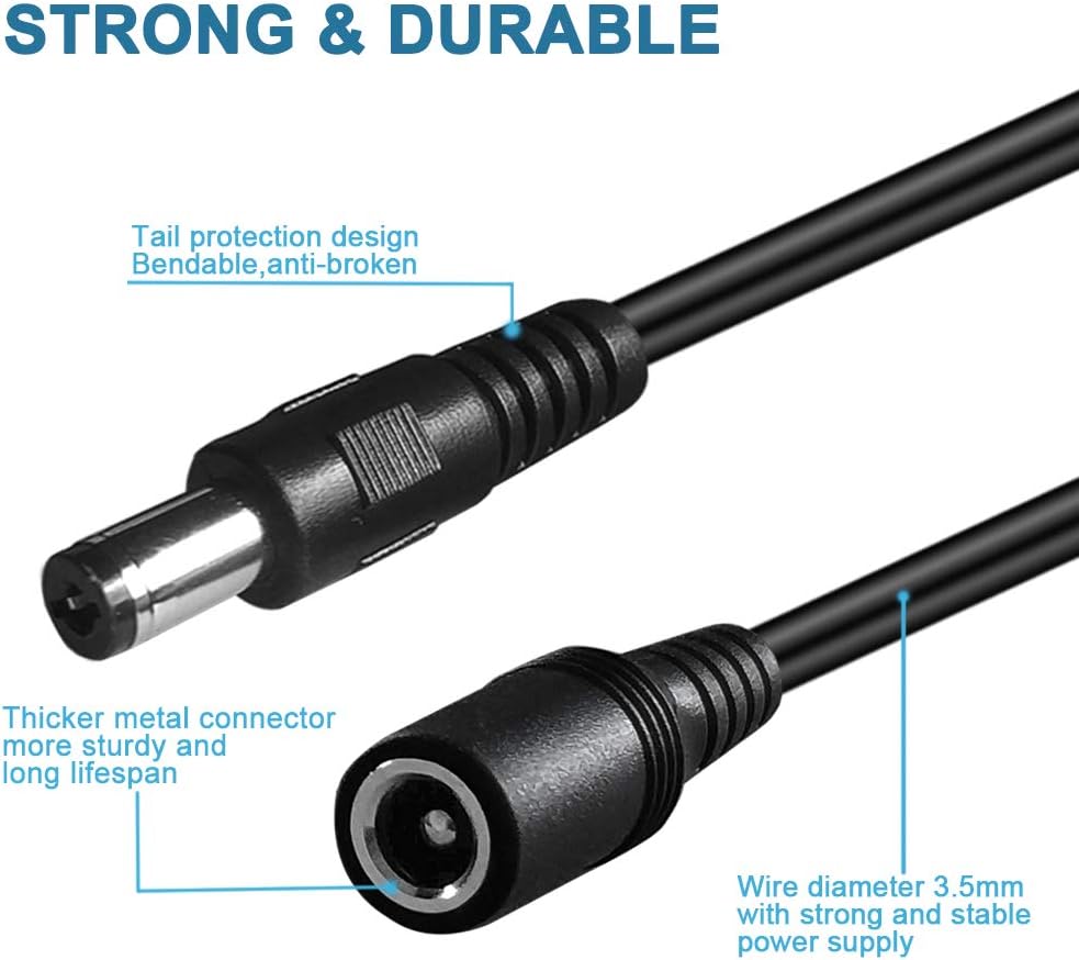 SIOCEN 2-Pack 3ft DC Extension Cable 5.5mm x 2.1mm Male to Female Power Cord for CCTV Security Surveillance Indoor IP Camera Dvr Standalone LED Strip,Car,12v DC Power Supply Plug Adapter