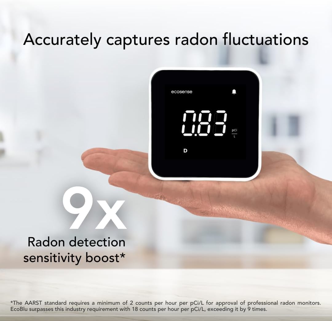 Ecosense EB100 EcoBlu, Home Radon Detector, Capture & Display Results Every 10 Minutes, Short & Long-Term Continuous Monitoring, Easy to Use
