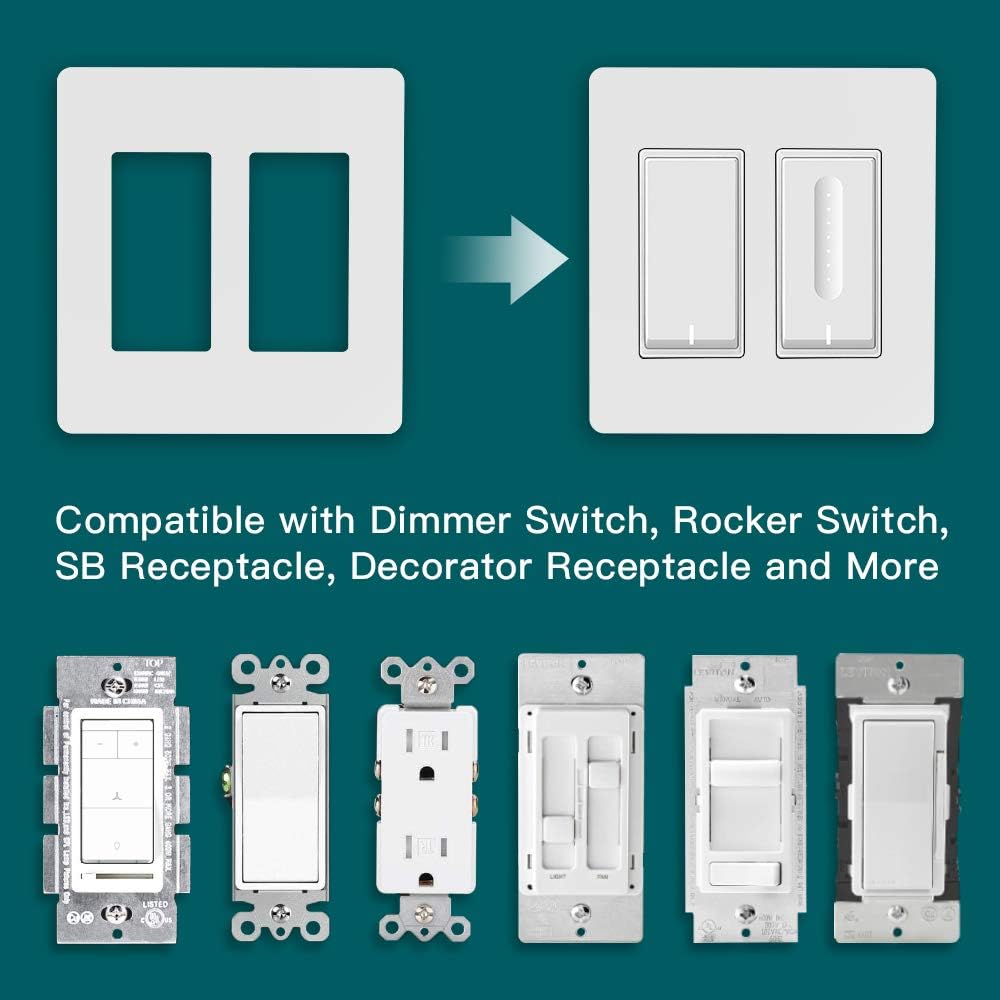 TREATLIFE Screwless Decorator Wall Plates, Standard Size 2-Gang/3-Gang Light Switch Plate, Outlet Covers, White 5 Pack (2-Gang 3 Pack & 3-Gang 2 Pack)