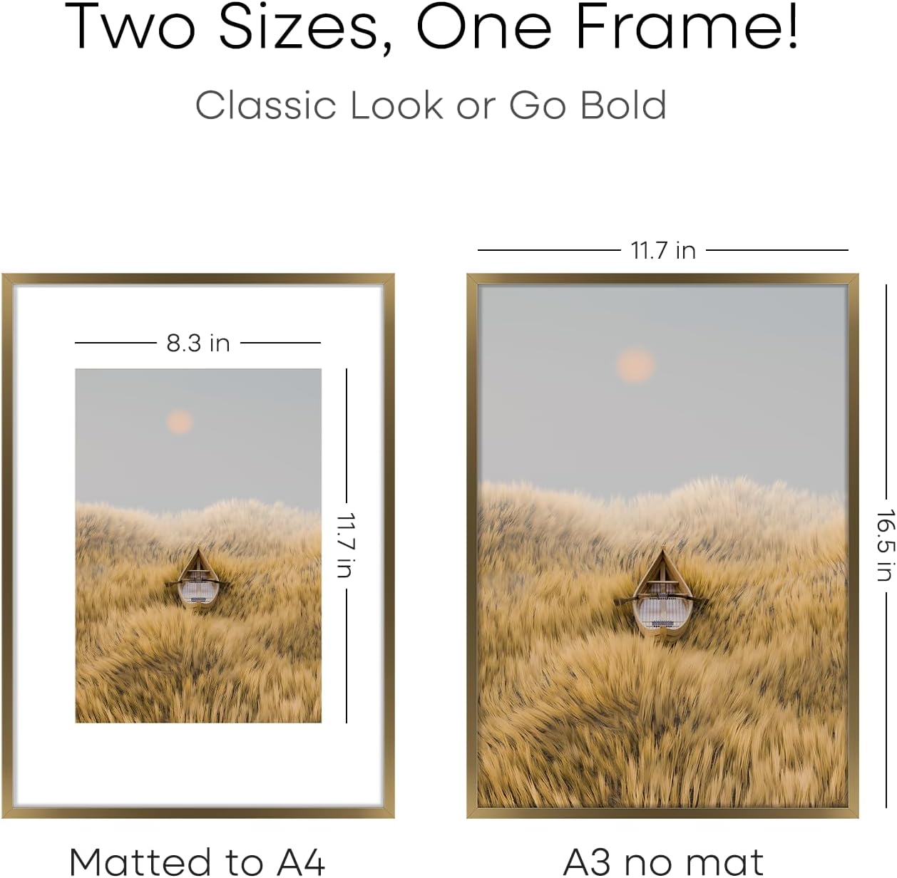 Homeforia A3 Picture Frame Bronze, High End Metal 11.7 x 16.5 inch Brass Poster Frames with Mat 8.3 by 11.7 Print, A3 Size Frames Matted to A4 Photo, 11.7by16.5 Hanging Frame, Tempered Glass, Set of 3