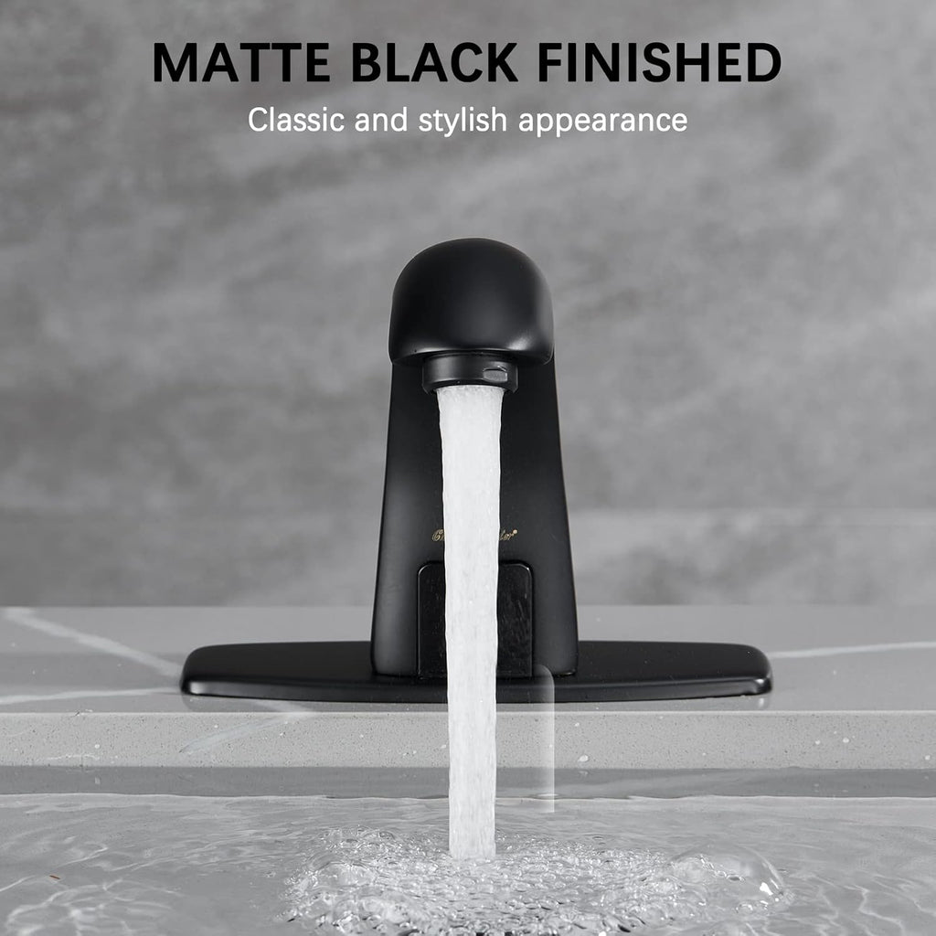 Charmingwater Touchless Bathroom Sink Faucet, Motion Automatic Sensor Faucet with Hole Cover Plate, Matte Black