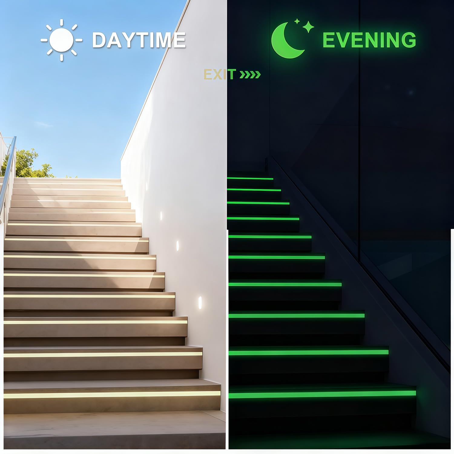 Glow in The Dark Tape 0.5Inch x 50FT - High Visibility Reflective Tape, Waterproof Adhesive Glow Tape for Stairs, Steps, Halloween DIY, Bikes, Cars, Safety Signs