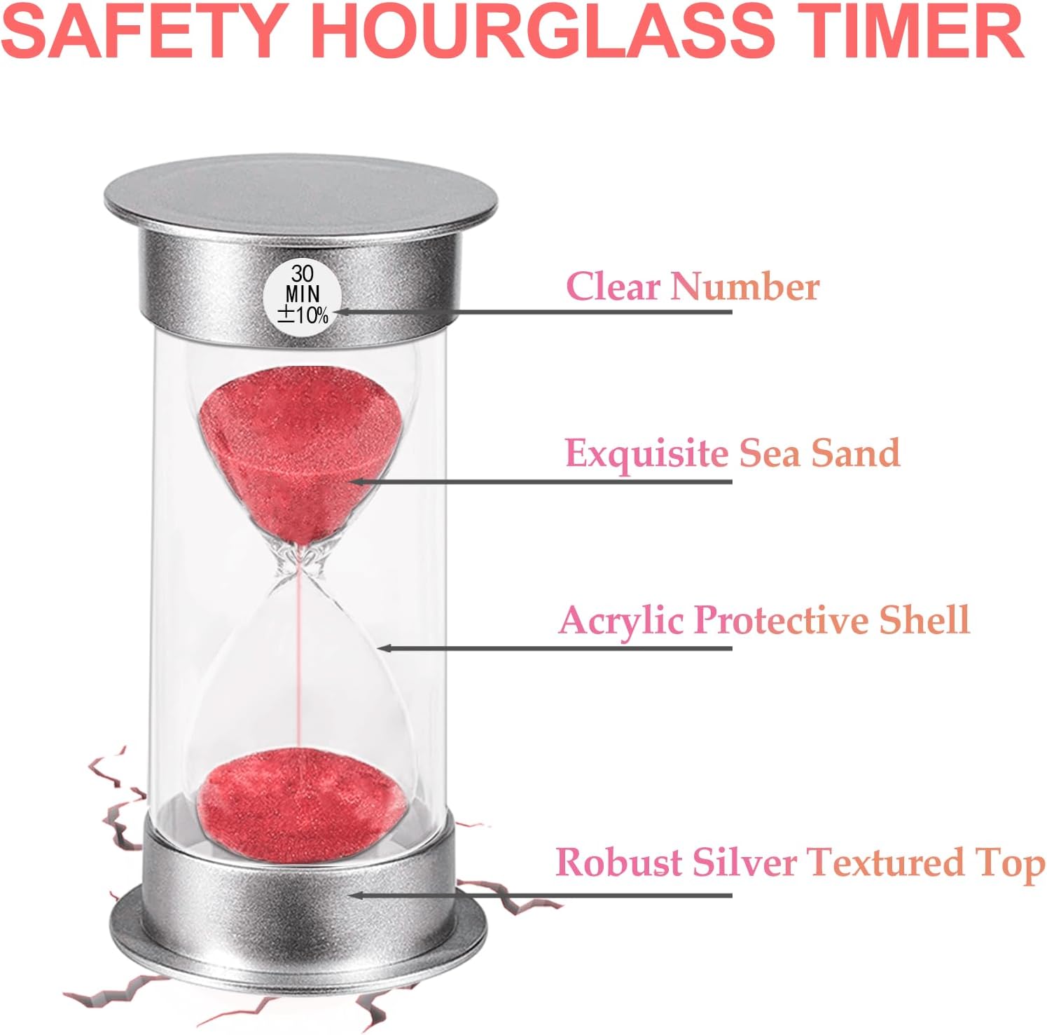 SuLiao Hourglass Sand Timer 30Sec 1 3 5 10 30 Minutes Set, Plastic Large Unbreakable Sand Watch Clock, Colorful Hour Glass Sandglass for Kids, Classroom, Games, Kitchen（Pack of 6）