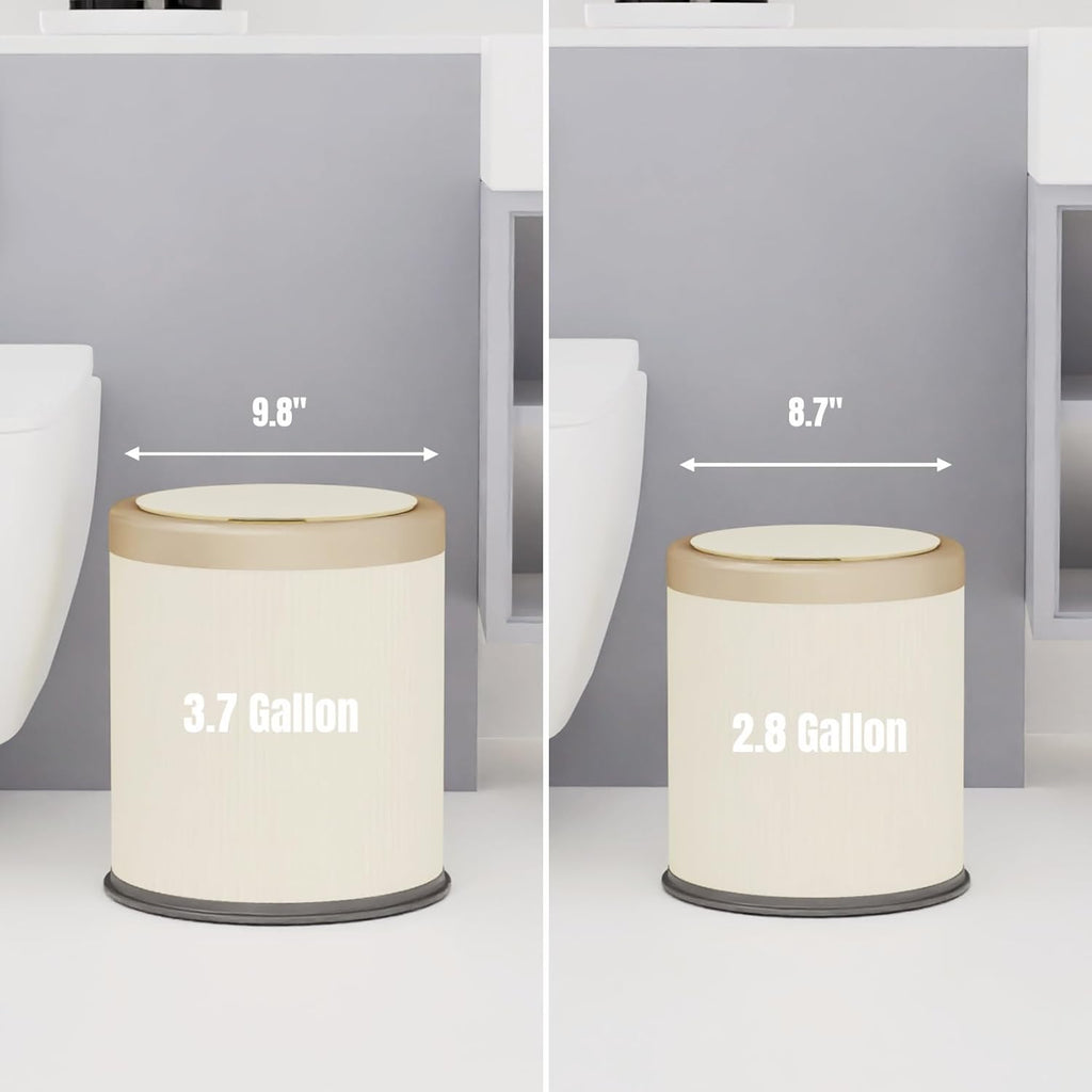URALFA 2Pack Bathroom Trash Can with Lid, Small Garbage Can Dog Proof, Plastic Waste Basket with Pop-up Lid for Toilet, Office, Bedroom, Living Room, 2.8 Gallon + 3.7 Gallon (Cream White)