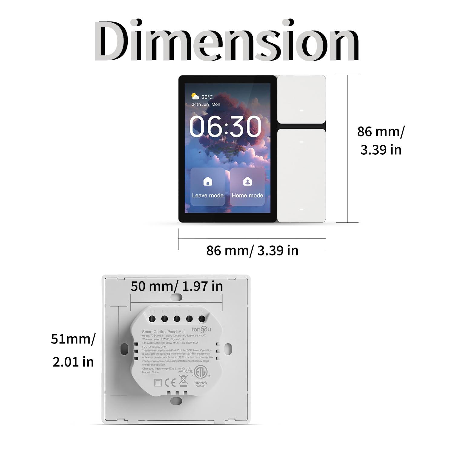 DIY WiFi Smart Switch, 3-Switch Smart Home Control Panel Mini, 3.5 inch with LCD Touchscreen and Sigmesh, IR Remote Control, Tuya/Smart Life App, Partition Control, FCC Certificated, ETL Listed