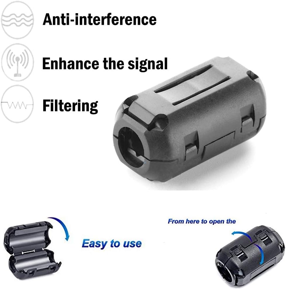 60 Pieces Clip-on Ferrite Ring Core RFI EMI Noise Suppressor Cable Clip for 3mm/ 5mm/ 7mm/ 9mm/ 13mm Diameter/Video Cable Power Cord (Black)