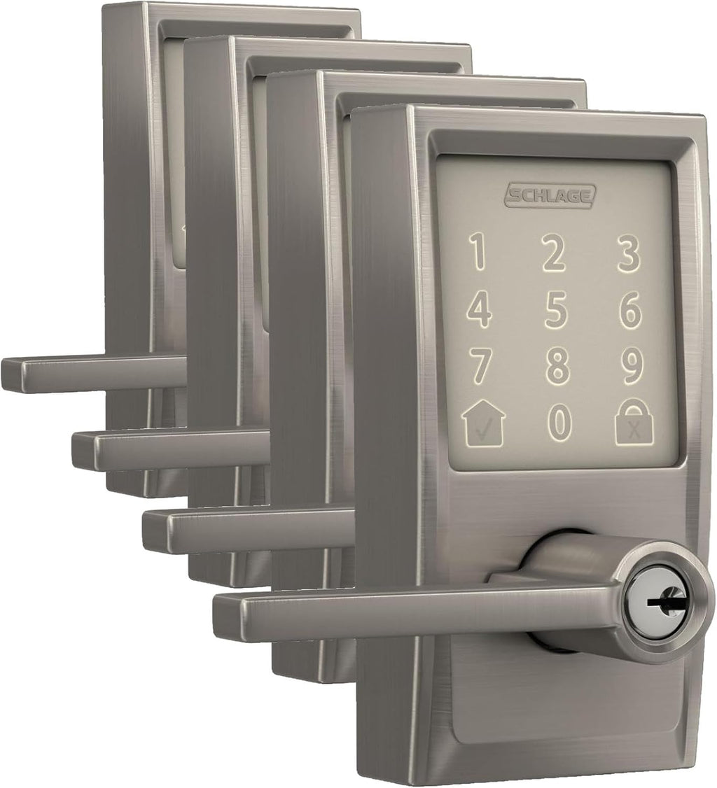 Schlage FE789WBCEN619LAT Encode Century WiFi Latitude Lever Smart Keyless Entry Touchscreen Door Lock, Satin Nickel (Pack of 4)