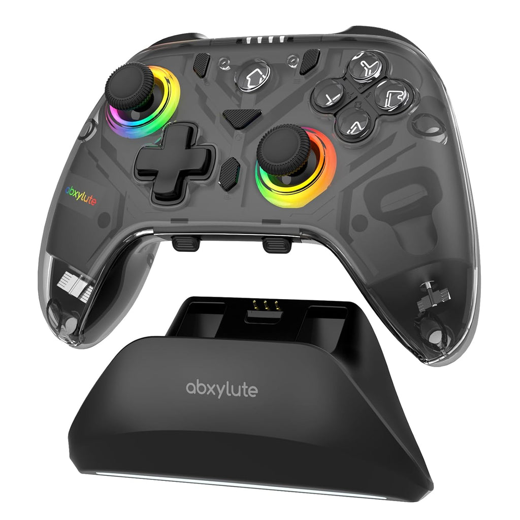 C8 PC Controller - Wireless Bluetooth Gamepad - Hall Effect Joystick RGB Backlit - 1000Hz Polling Rate -Dual Vibrate Macro Buttons for PC, Switch, Switch 2, Steam Deck, Android, iOS, MAC &Tesla Charging Dock
