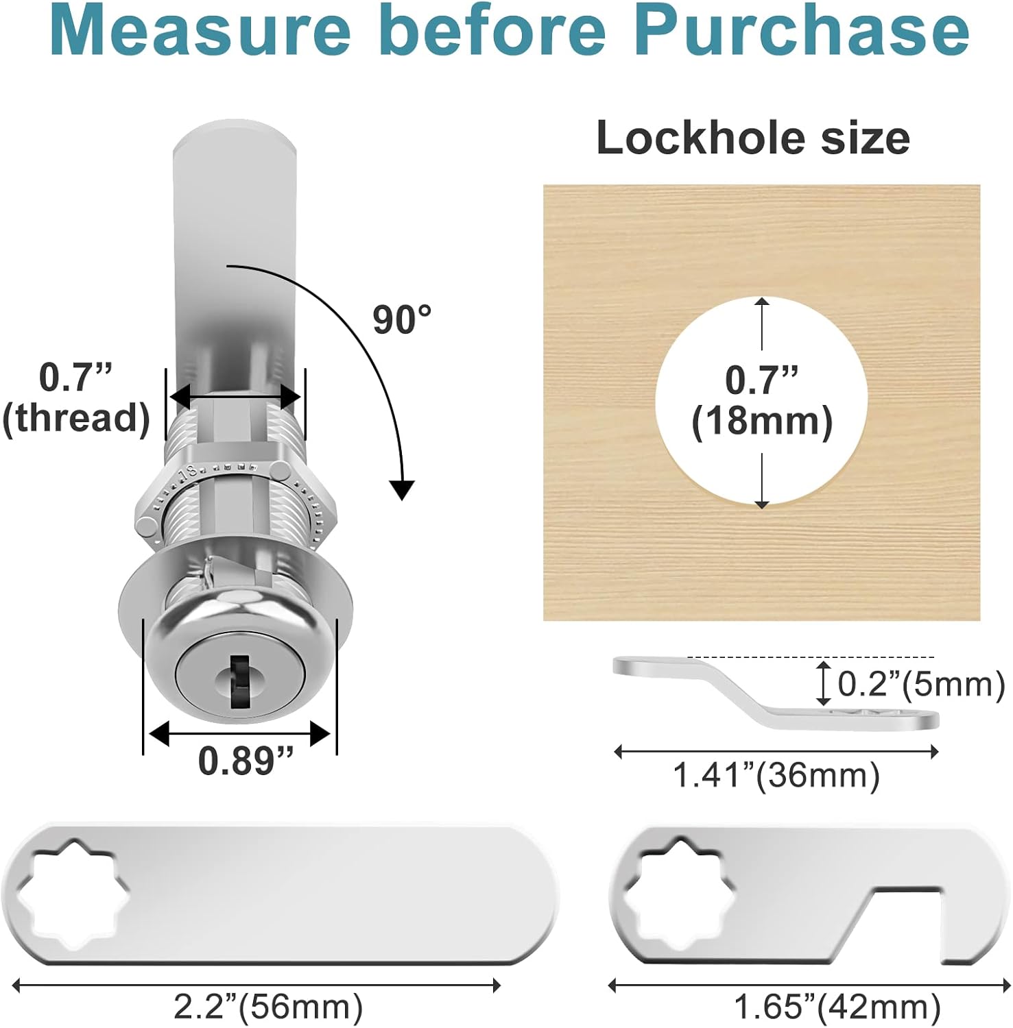 Cam Locks Cabinet Locks Keyed Alike, 1-3/8'' (Length) Cylinder Fits on 1-1/8'' Max Panel Thickness, Secure Files Drawers RV Storage Locks Replacement Set, Zinc Alloy (1-3/8 Inch 2Pcs)