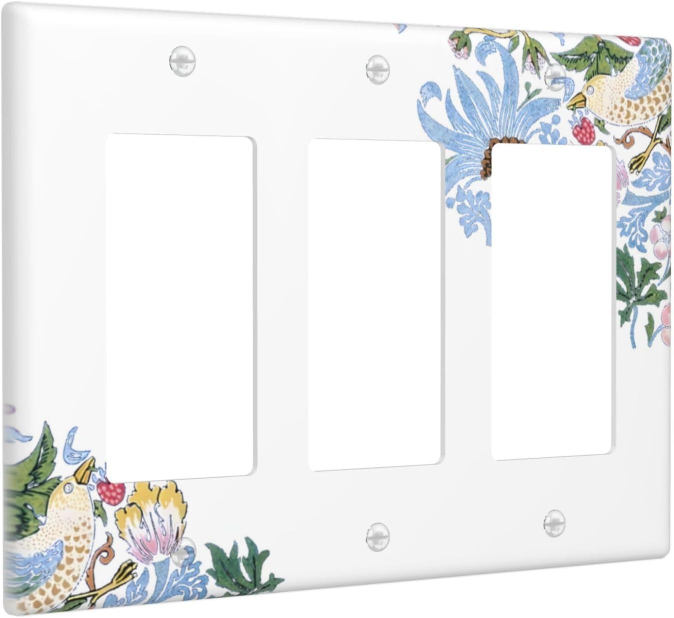 Decorative Outlet Covers Retro Morris Strawberry Rustic Plant Bird 3 Gang Wall Plate Triple Rocker Light Switch Cover Plate Jumbo Electrical GFCI Faceplate for Bedroom Decor