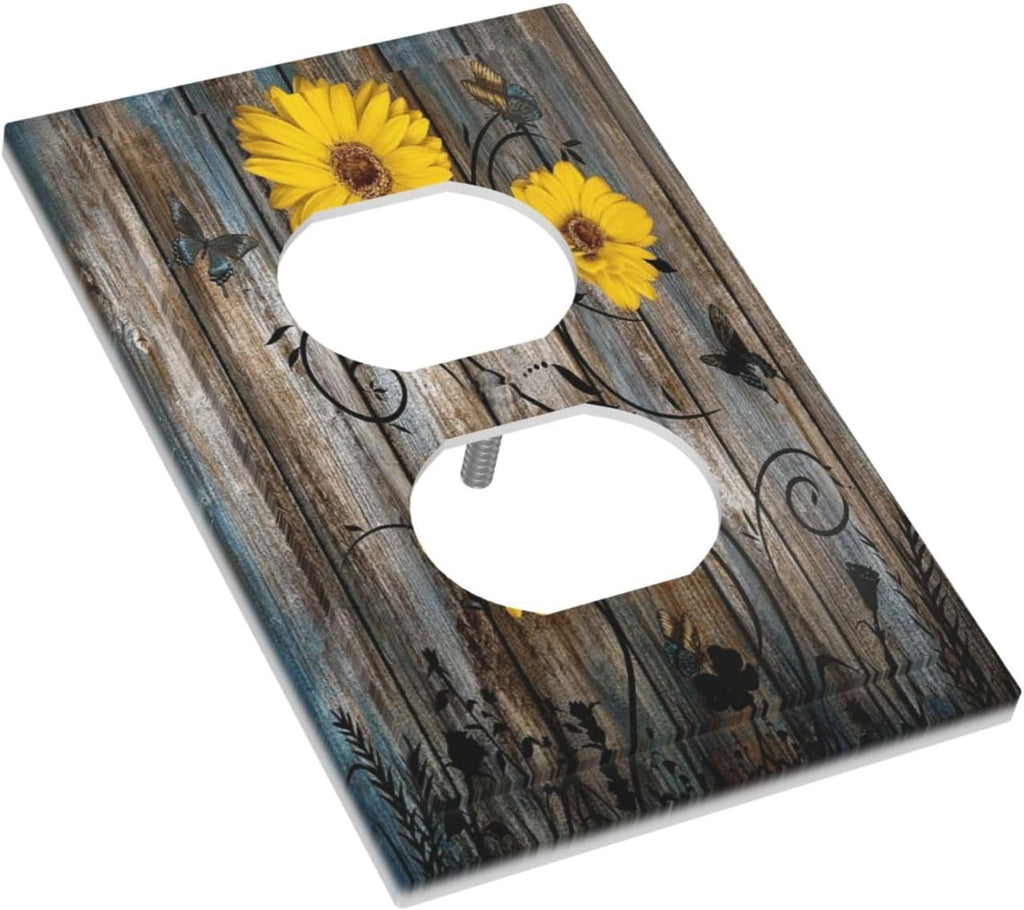 Rustic Barn Sunflower Wooden Daisy Flower Plank Outlet Covers 1 Gang Duplex Light Switch Cover Decorative Switch Plates Electrical Receptacle Faceplate Wall Plate for Farmhouse Home Decor