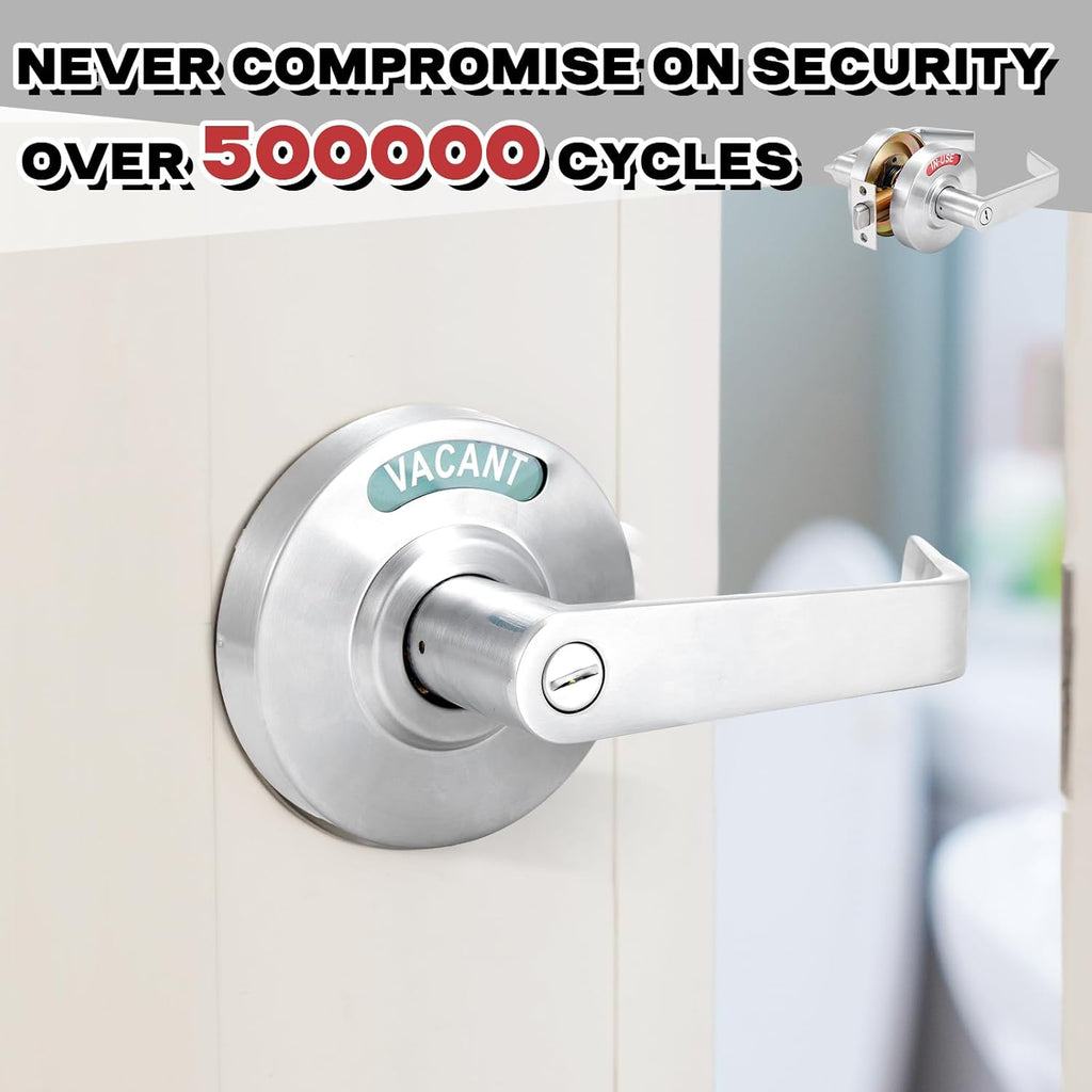 Tandefio 1 Set Vacant Occupied Bathroom Lock, Commercial Door Handle with in-use or Vacancy Occupied Deadbolt, Privacy Indicator Restroom Handle Lock for Restrooms, Satin Chrome (90mm,Silver)