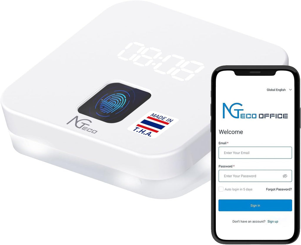 NGTeco Cloud Time Clock for Employees Small Business, Remote Control Fingerprint Time Clocks, Customization Rule Clock in Machine with Software ＆ iOS/Android App, 2.4G WiFi, No Monthly Fee, White