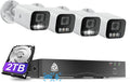 Smart 4K 8CH Home Security Camera System, 4pcs Wired PoE IP Cameras Outdoor with Person/Vehicle Detection, 8MP/4K 8CH NVR with 2TB HDD for 24-7 Recording, Full Color Night Vision, 2-Way Talk