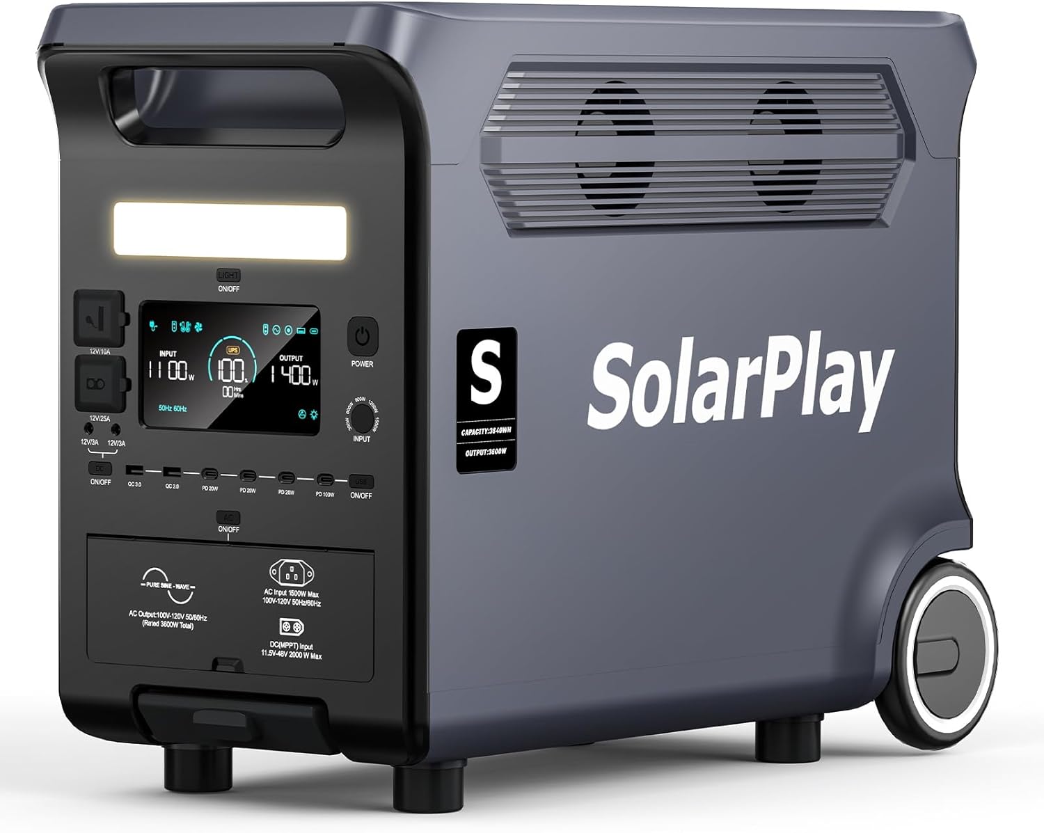 SolarPlay Q3600 Portable Power Station, 3600W AC Output(Surge 5500W) 3840Wh LiFePO4 Battery Solar Powered Generator, Essential Home Backup for Home Use, Power Outages, RV, Camping, Outdoor Adventures