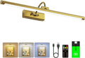 24" Picture Frame Light with 1pcs Extra 8000mAh Battery - Brass Cordless Rechargeable Wall Sconce with Remote for Office, Hallway & Large Art