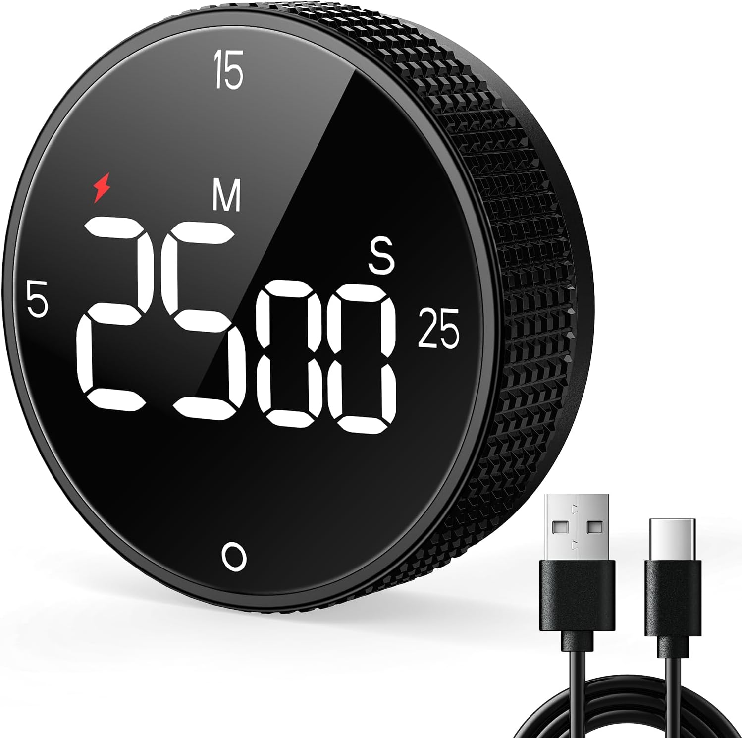 USB Rechargeable Magnetic Kitchen Timer for Cooking, Building 800mAh Battery Large Display Digital Countdown Countup Timer, 3 Preset 5/15/25 Mins Loud Alarm for Baking Grilling Studying